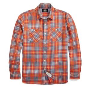 NWT RRL Ralph Lauren Plaid‎ Twill Workshirt Flannel Shirt Men's Long Sleeve S